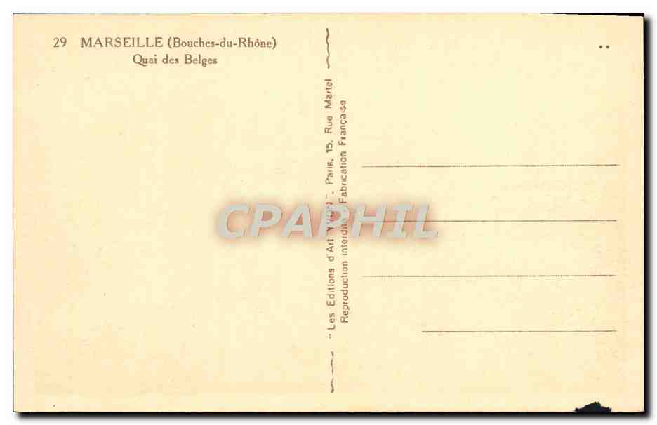 CPA Marseille Quai des Belges Bateaux — Verso