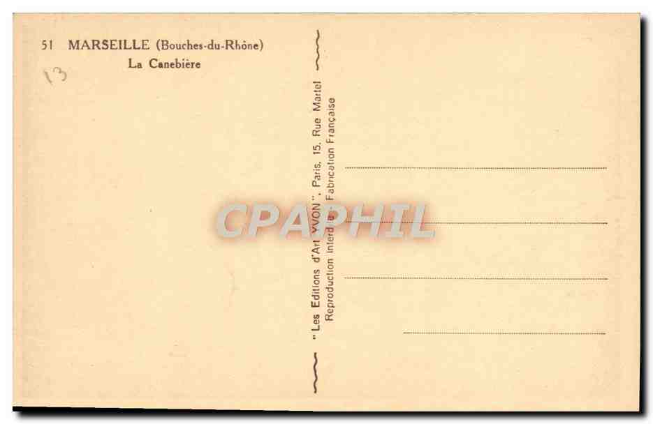 CPA Marseille La Canebiere — Verso