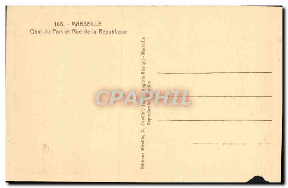 CPA Marseille Qual du Port et Rue de la Republique  — Rückseite