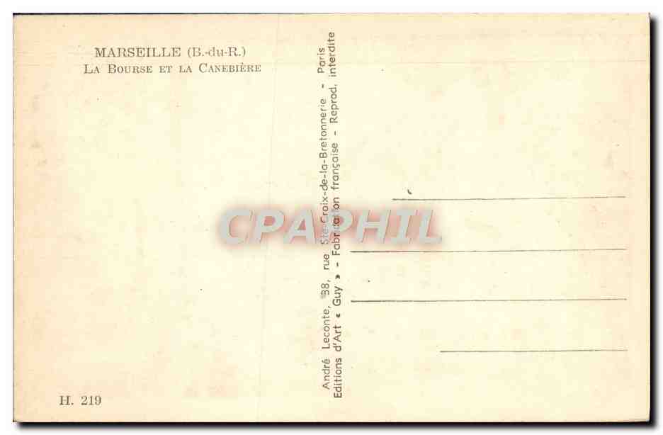 CPA Marseille La Bourse et la Canebiere  — Verso