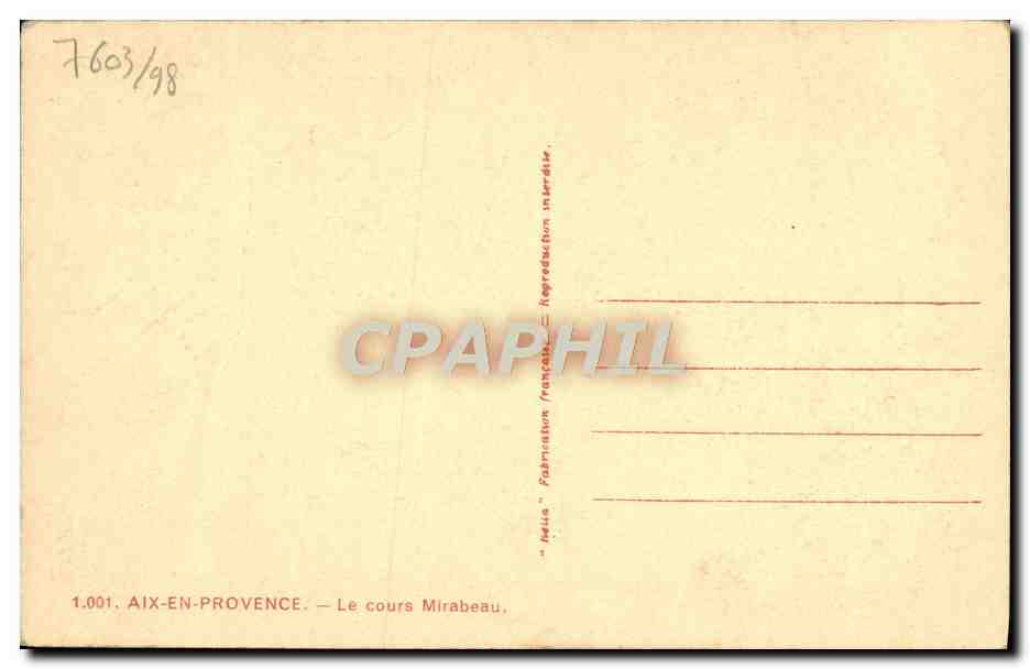 CPA Aix en Province Le Cours Mirabeau — Rückseite