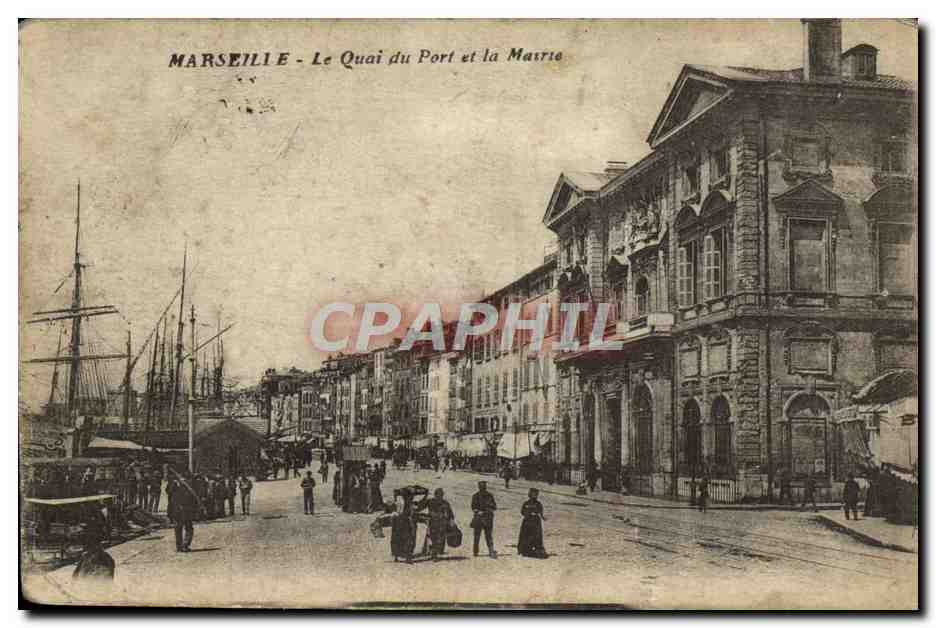 Tarjeta postal antigua Marsella - El Puerto y el Ayuntamiento