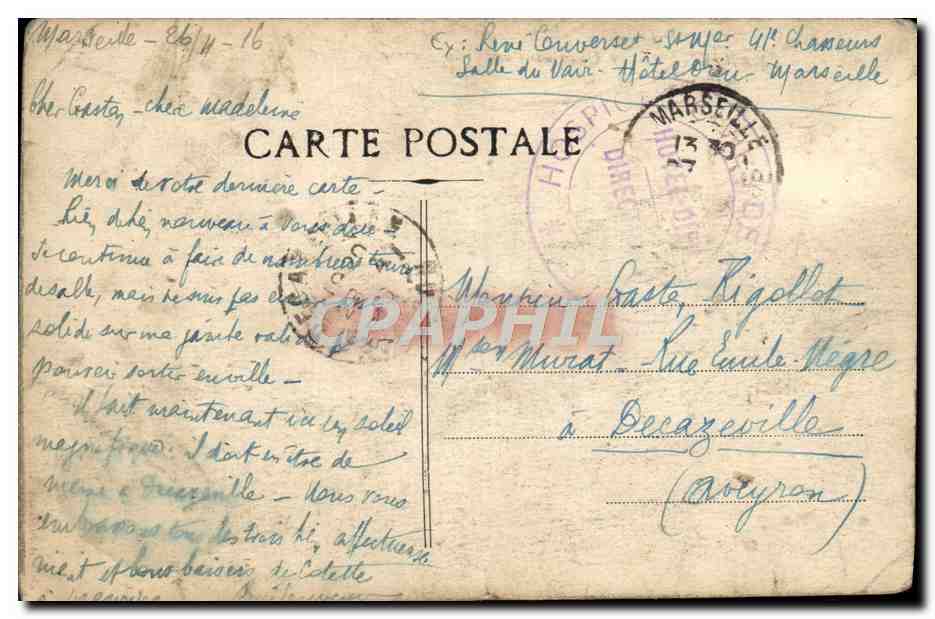 Tarjeta postal antigua Marsella - El Puerto y el Ayuntamiento — Reverso