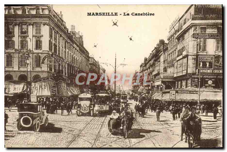 CPA Marseille La Canebiere Automobile Moto Tramway