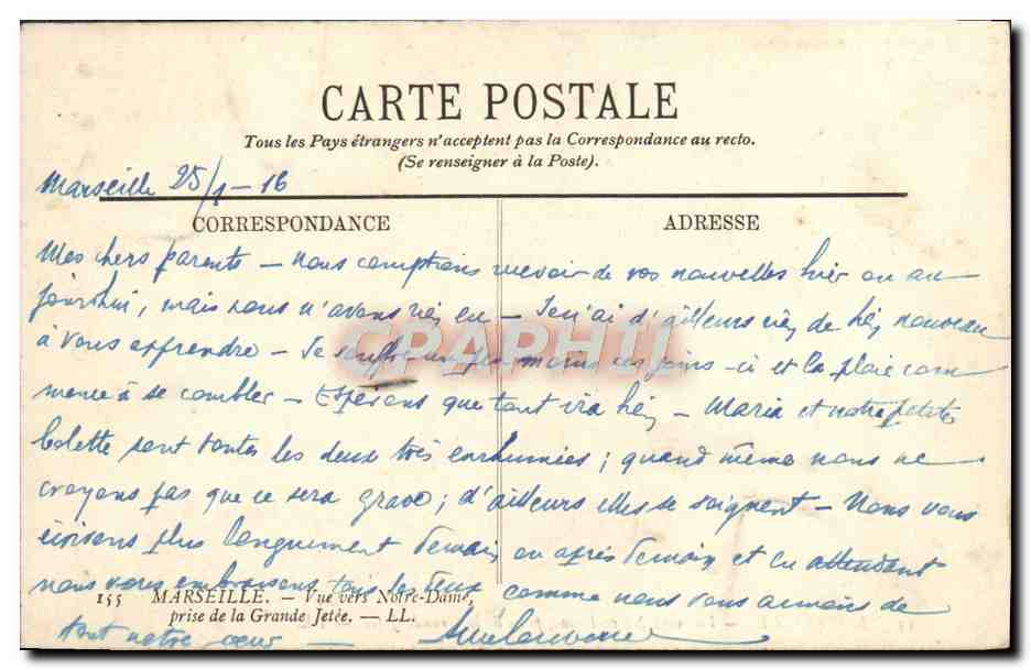 CPA Marseille Vue vers Notre Dame prise de la Grade Jetee — Verso