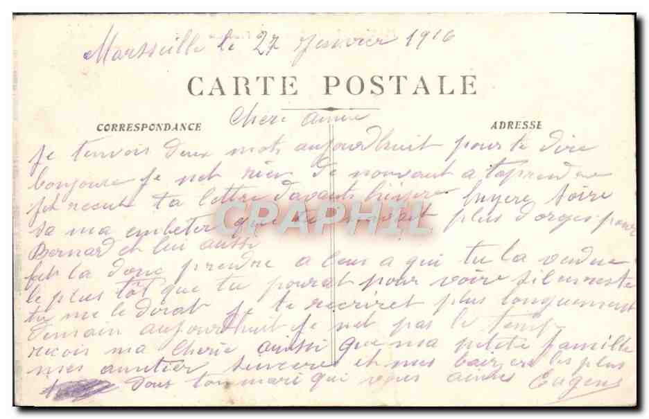 CPA Marseille Le quai de la Fraternite et la Cannebiere — Verso