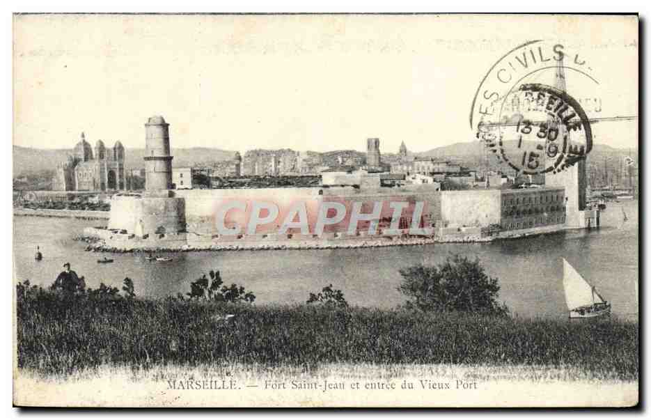 CPA Marseille Fort saint jean et entree du vieux port