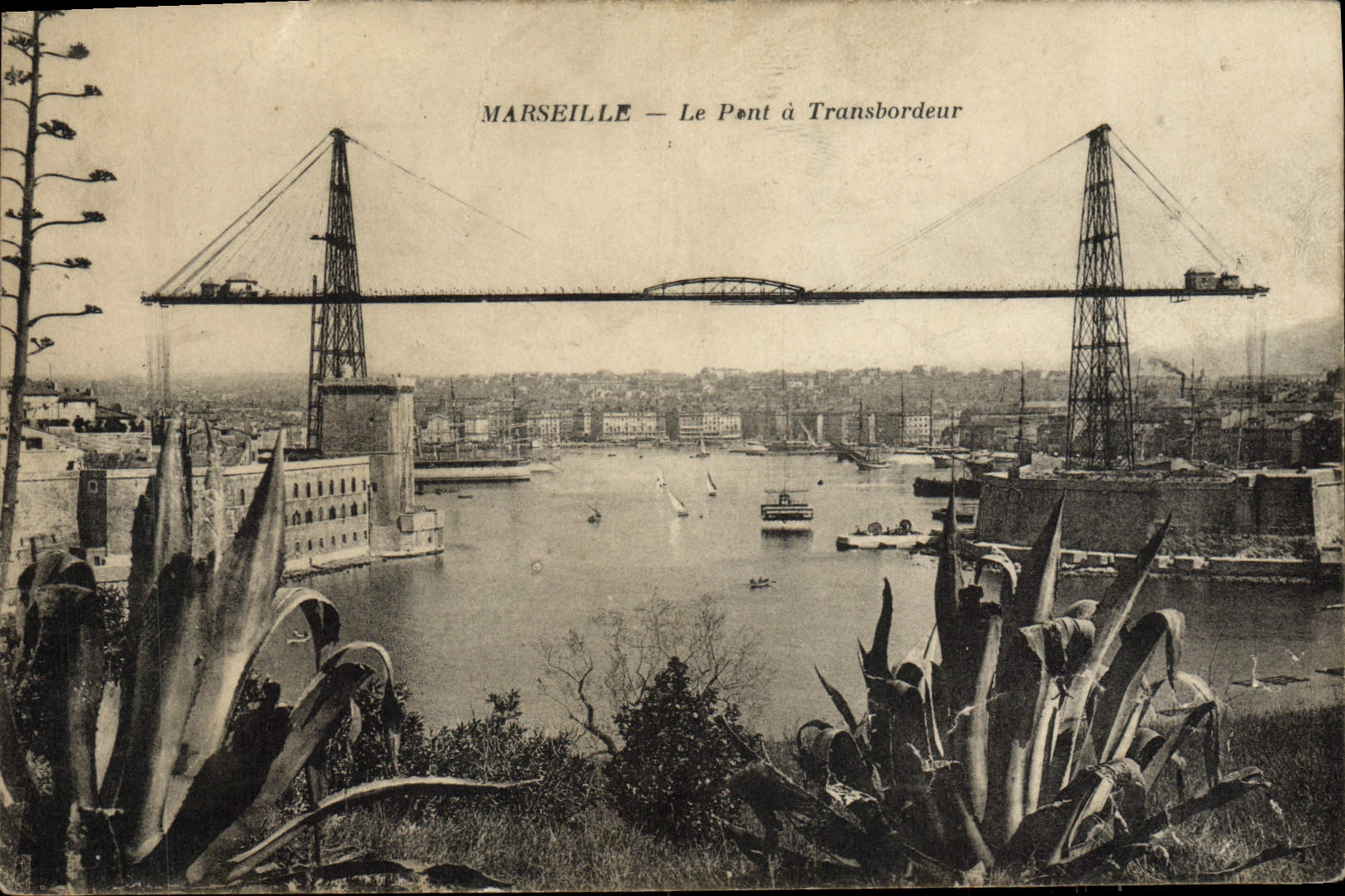 Tarjeta postal antigua Marsella El puente a transbordo