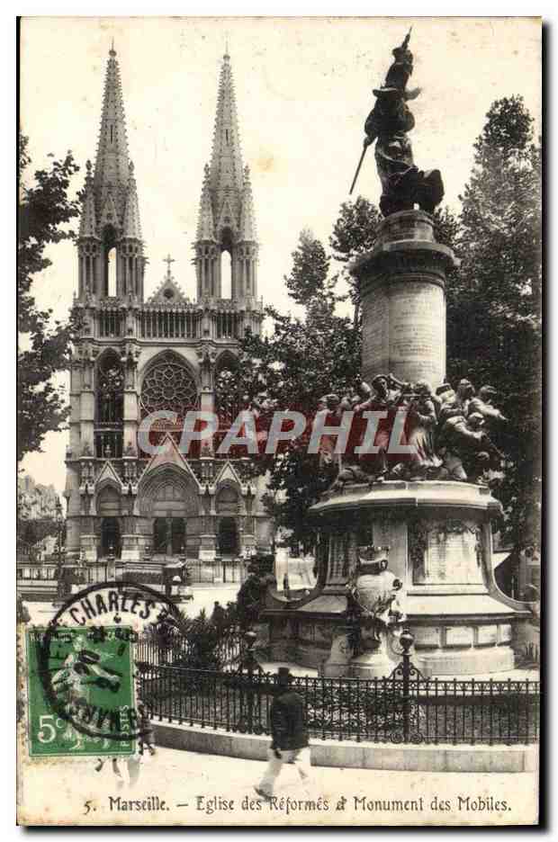 CPA Marseille Eglise des reformes et monument des mobiles