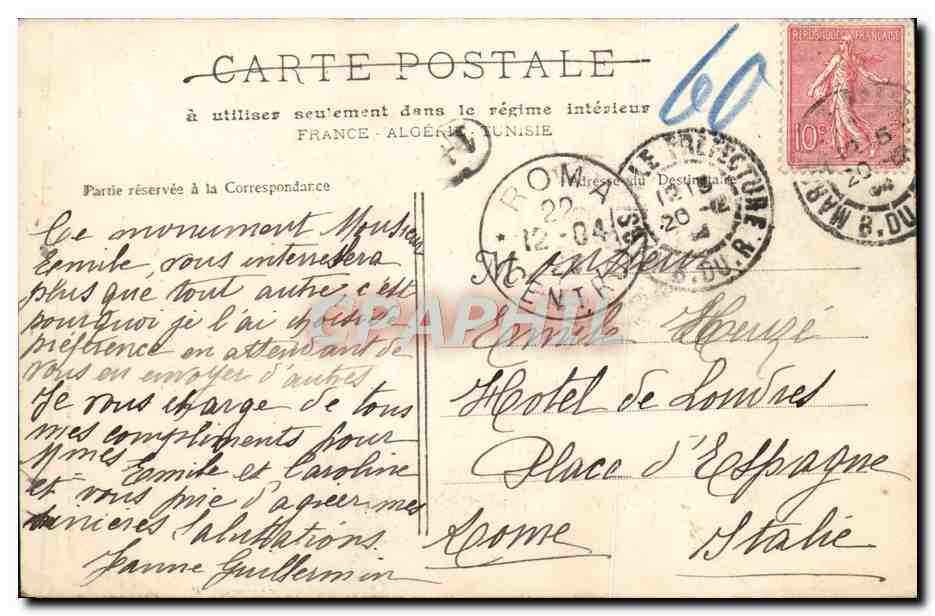 CPA Marseiller Le monument des mobiles — Rückseite