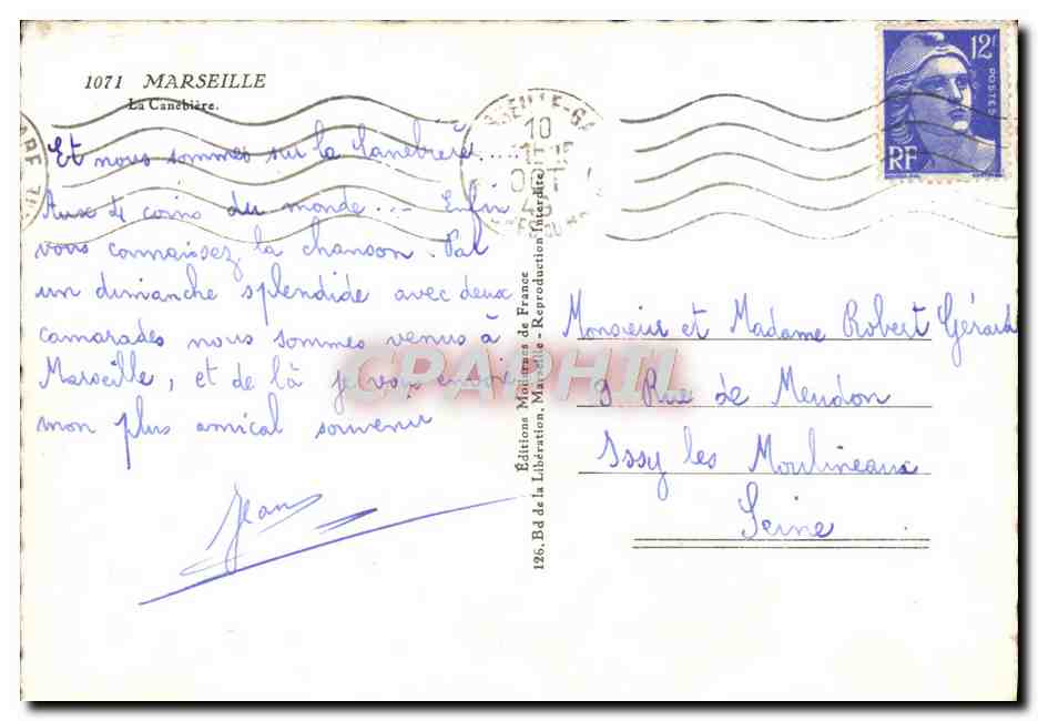 CPM Marseille La Cannebiere — Rückseite