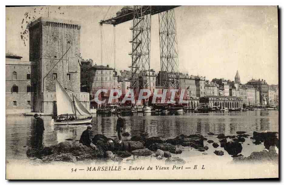 CPA Marseille Entree du vieux port Pont transbordeur