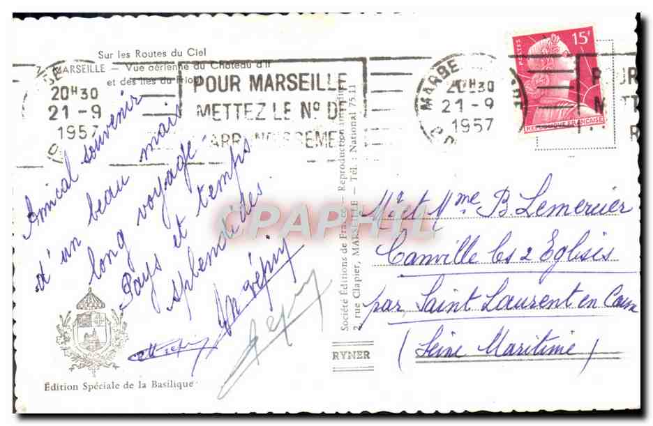 CPA Marseille Sur les routes du ciel vue generale du chateau d'if et des iles du Frioul — Rückseite