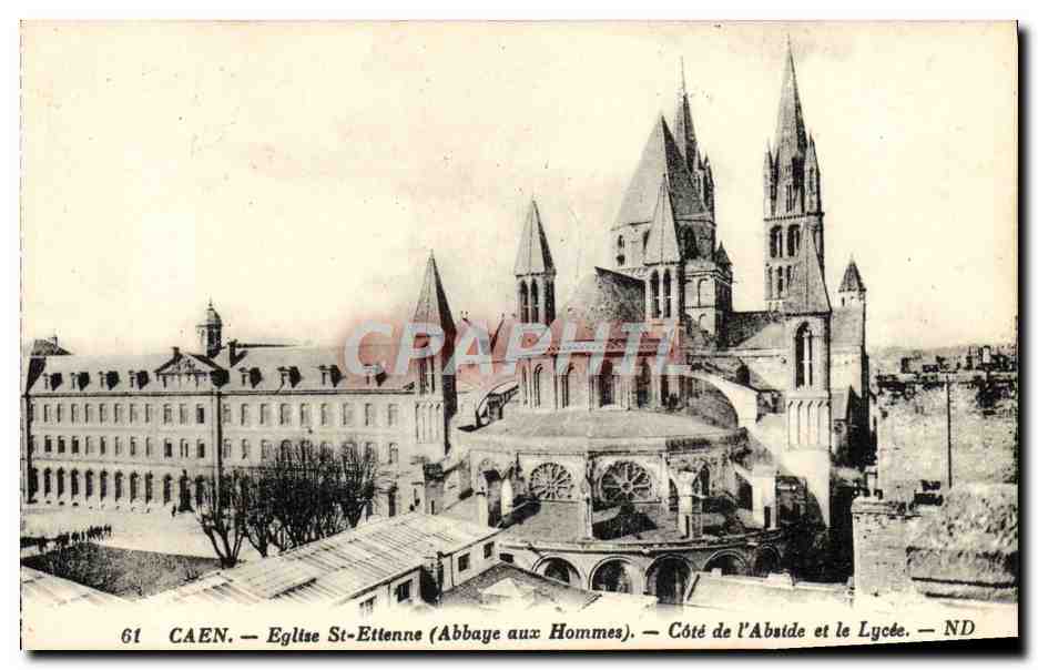 CPA Caen Eglise St Etienne Cote de L'Abside et le Lycee
