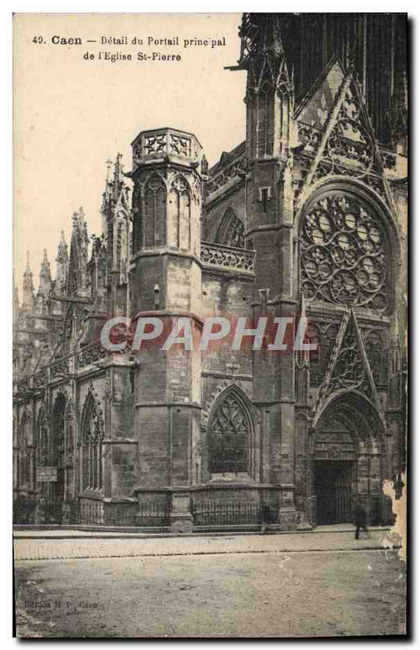 Caen — Détail du Portail principal de l'Église St-Pierre — Éditeur H. P. Caen, n°40