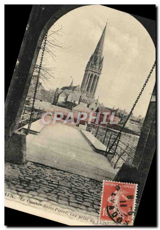 CPA Caen Le Clocher Saint Pierre Vue prise du chateau