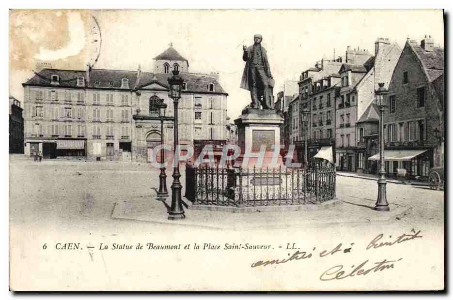 CPA Caen La Statue de Beaumont et la Place Saint Sauveur