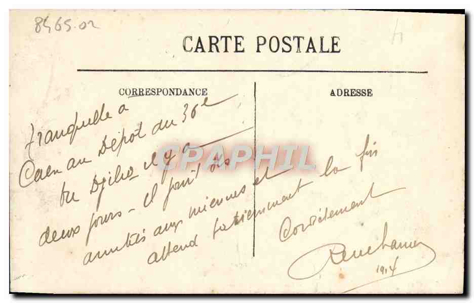 CPA Caen Le Palais du Justice et le Place Fontenelle  — Verso