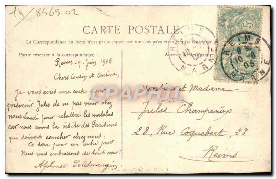 CPA Caen Le Bassin Bateaux — Verso