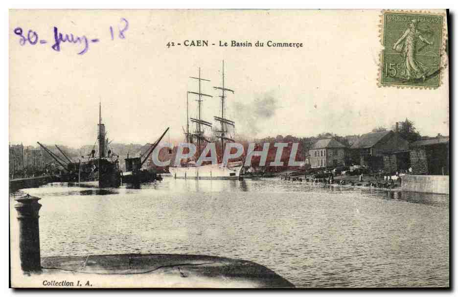 CAEN - Le Bassin du Commerce — vue portuaire avec navires — éditeur non identifié, n° 42