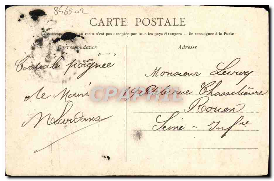 CPA Caen Hotel de la Prefecture — Verso