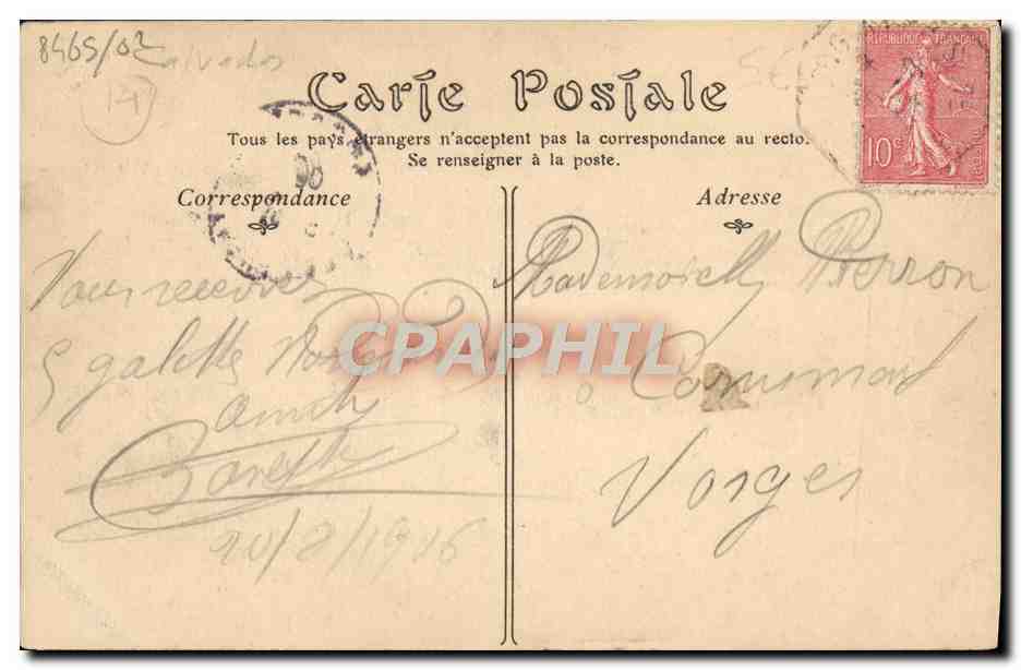 CPA Caen La Rue de Geole Maison dite des Quatrans et Clocher de Saint Pierre — Verso