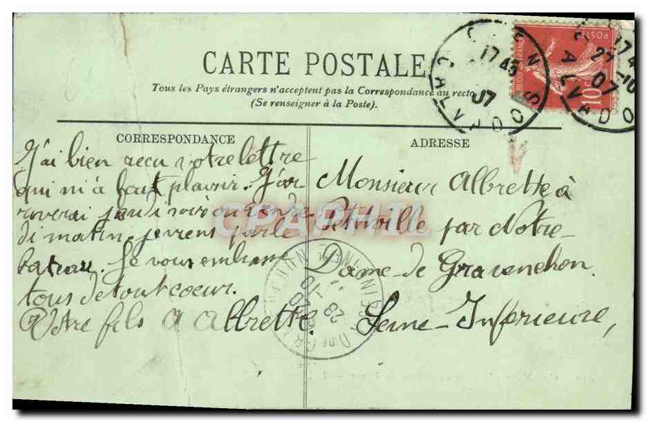 CPA Caen L'Arrivee du Bateau du Havre — Verso