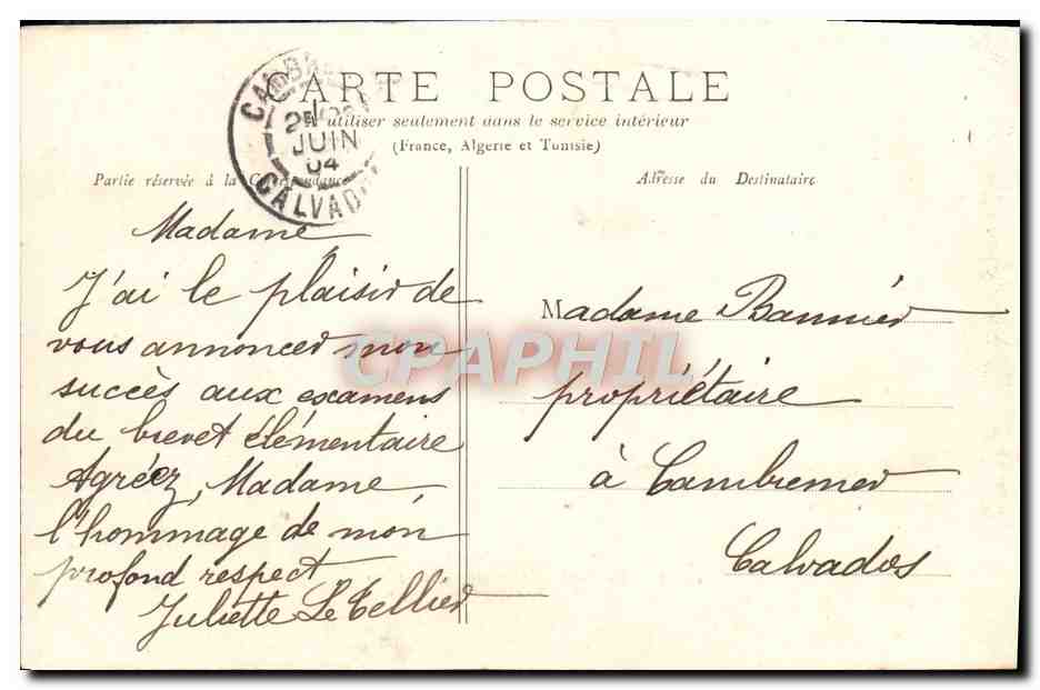 CPA Caen Boulevard Bertrand — Rückseite