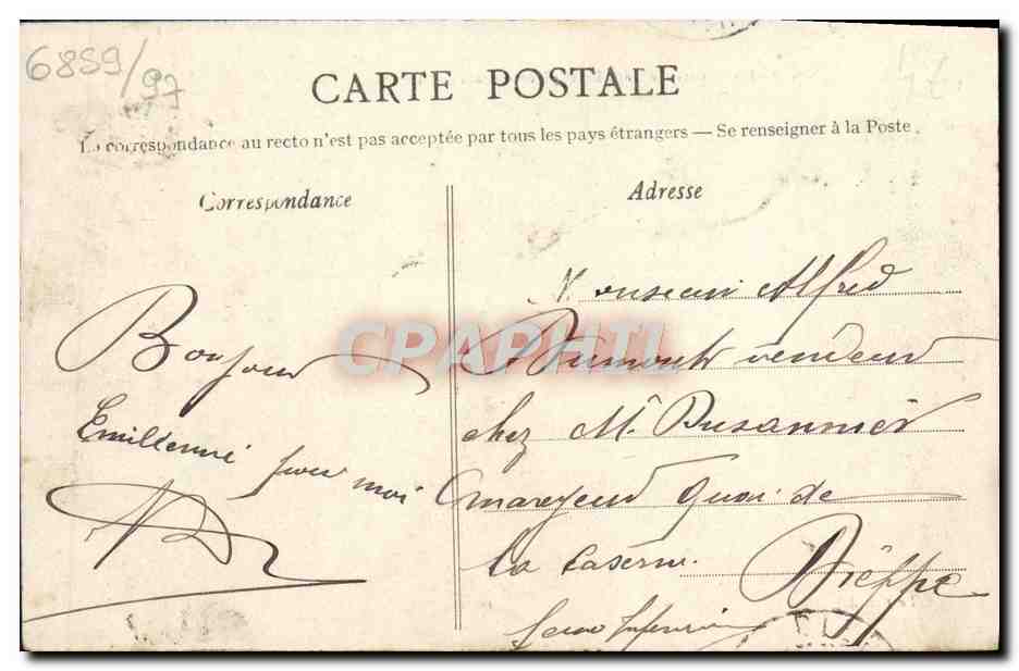 CPA Caen Caserne Hamelin Facade sur la Place — Verso