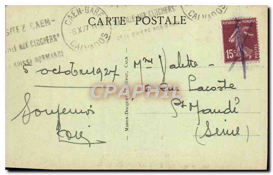 CPA Caen Ancienne Abbaye aux Hommes Le Refectoire — Verso