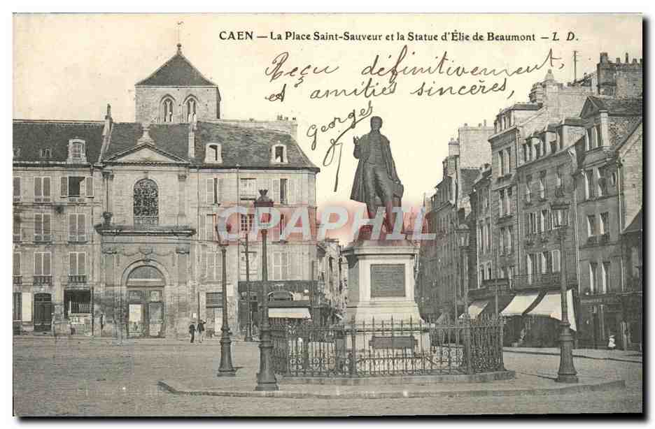 CPA Caen La Place Saint Sauveur et la Statue d'Elie de Beaumont 
