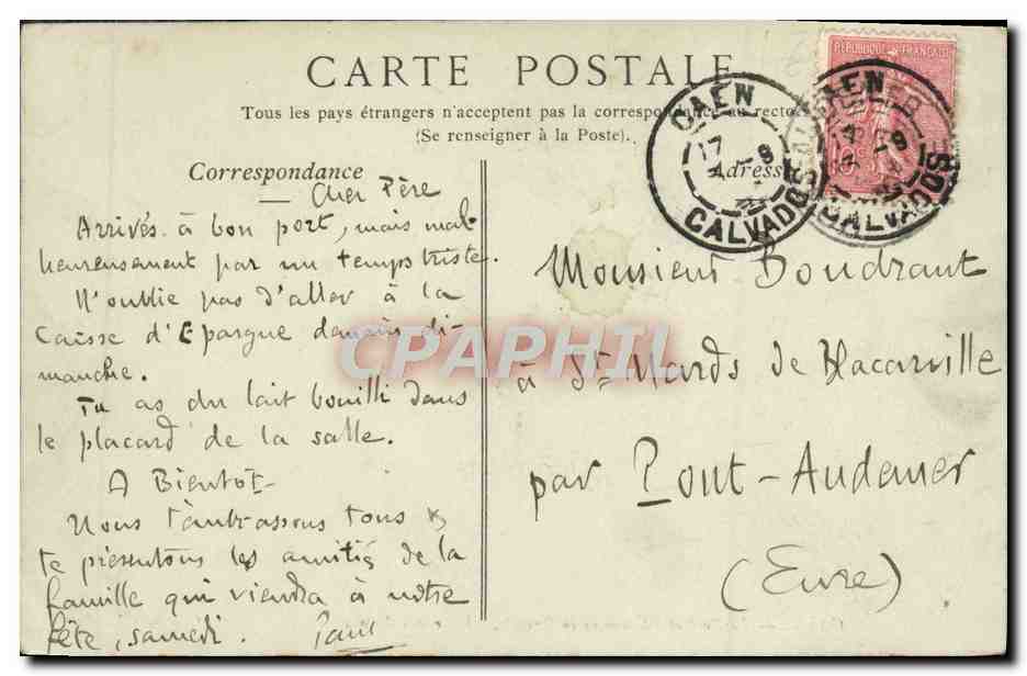 CPA Caen Le Port et l'Eglise de la Trinite Abbaye aux Dames Bateau — Verso