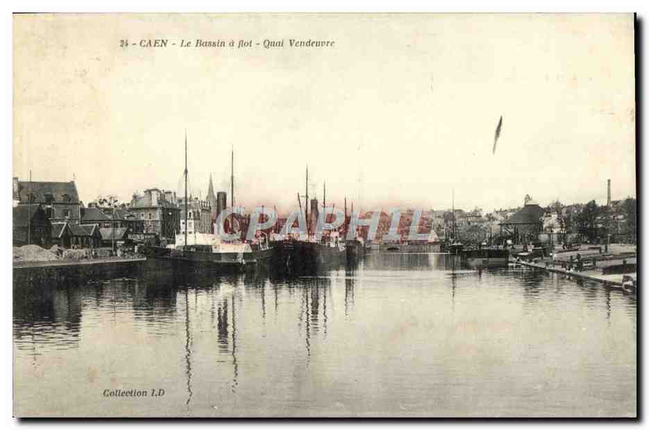CPA Caen Le Bassin a Flot Quai Vendeuvre Bateaux