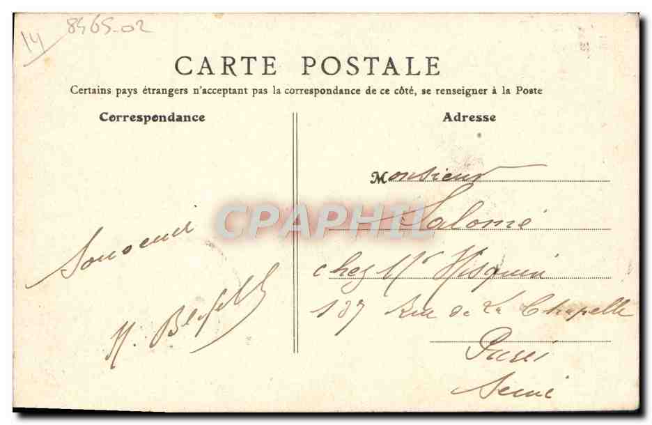 CPA Caen Porte de la Caserne Lefevre Le Chateau Militaria  — Verso