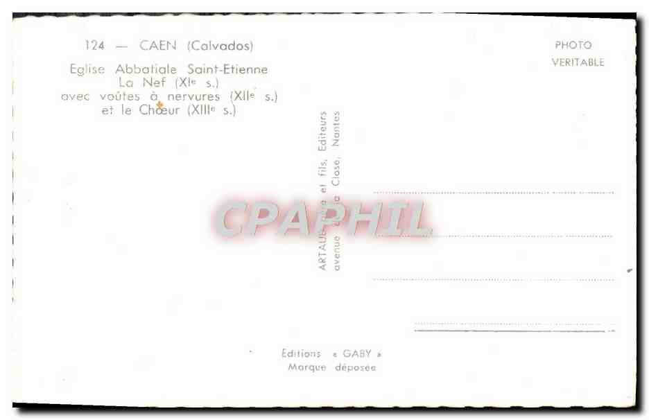 CPM Caen Eglise Abbatiate Saint Etienne La Nef avec voutes a nervures et le choeur  — Verso