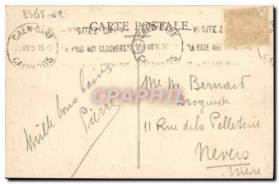 Caen — Vieille Maison — Rue St-Jean (XVe siècle) — Collection Artistique M. P. Caen — Verso