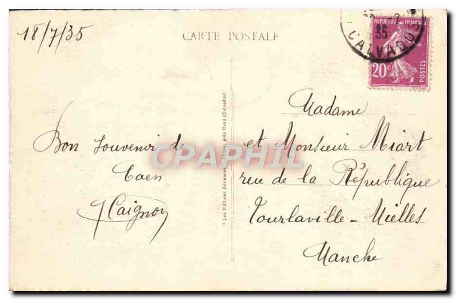 CPA Vue Aerienne de Caen — Verso