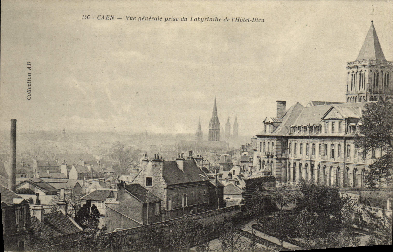 CPA Caen Vue generale prise du Labyrlnthe de l'Hotel Dieu