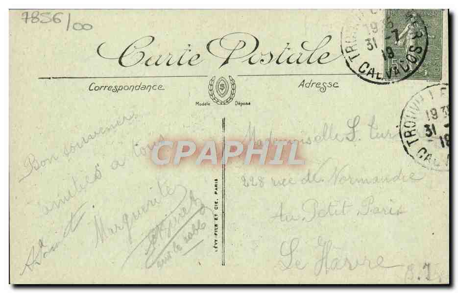 CPA Trouville L'Hotel de Ville et le Casino — Verso