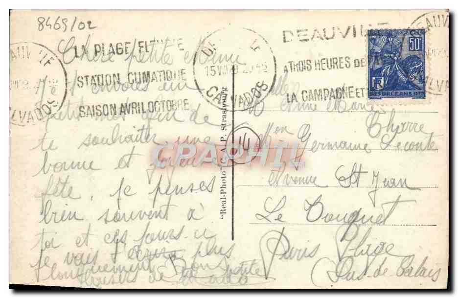CPA Trouville Deauville L'Entree des Jetees Bateau — Verso