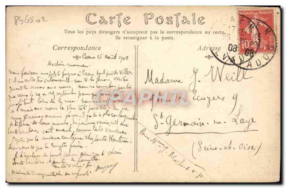 CPA Caen ancien hotel du valois — Verso