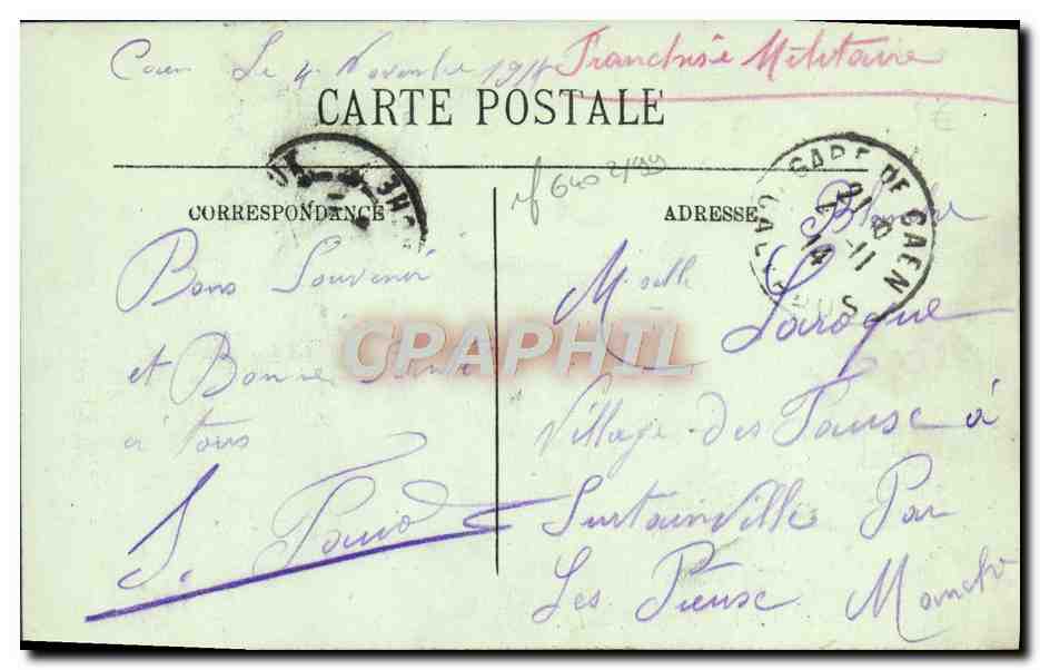 Caen — Hôtel de Ville et Square — LL. n°122 — Verso