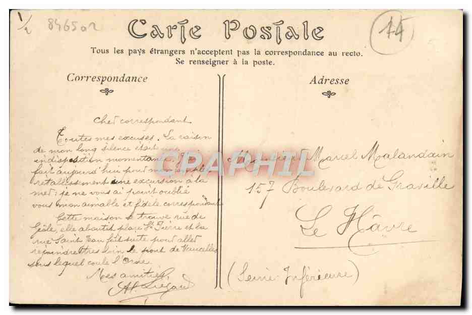 CPA Caen Maison des quatrans — Verso
