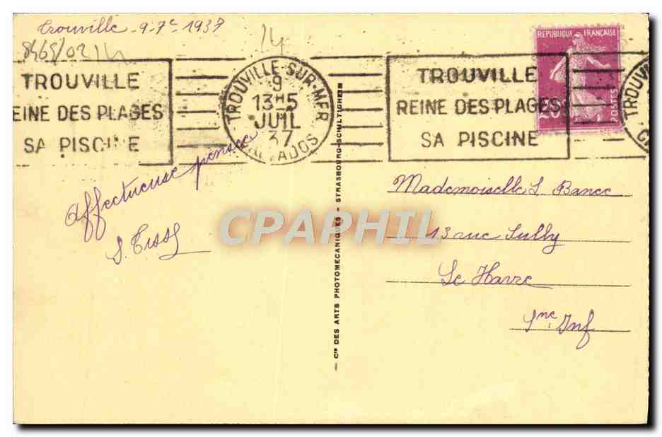CPA Trouville Reine des plages vue generale de la plage et la piscine — Rückseite