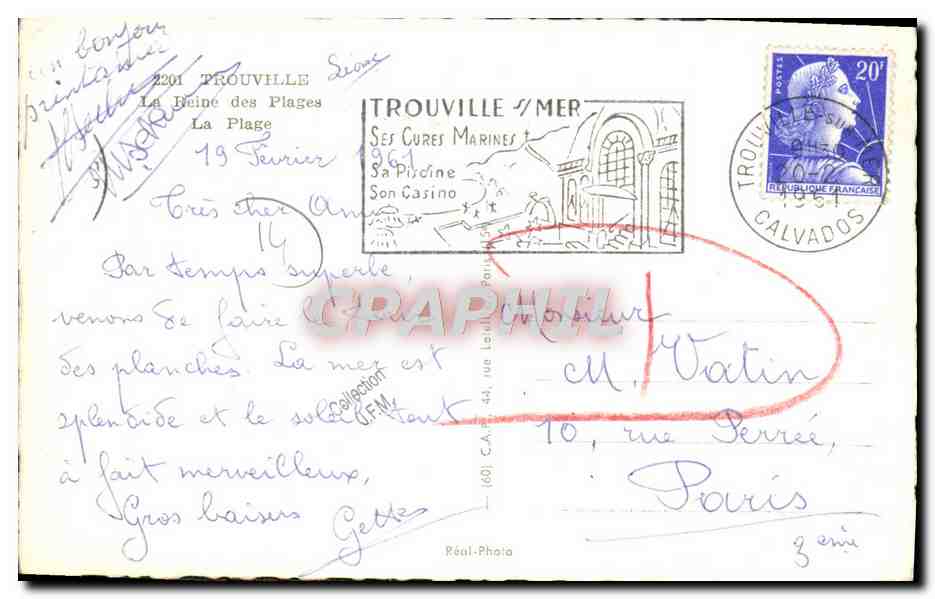 CPM Trouville la reine des plage la plage — Verso