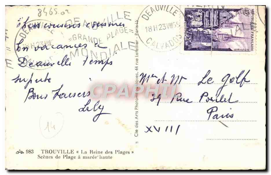 CPA Trouville la reine des plage scenes de plage a maree haute — Verso
