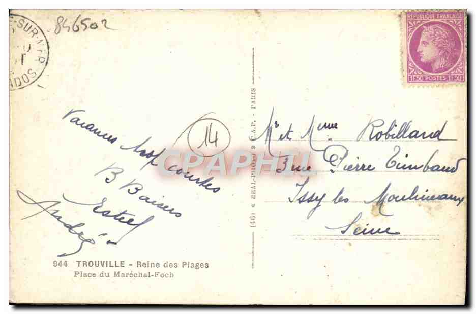 CPA Trouville Reine des plages place du marechal Foch — Verso