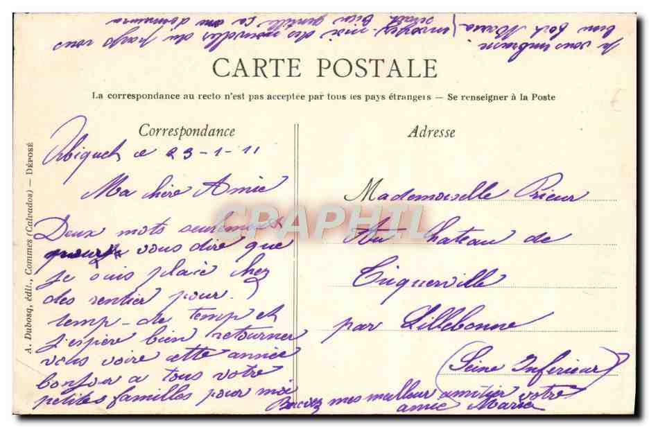 CPA Fontaine Henry Chateau du Calvados — Rückseite