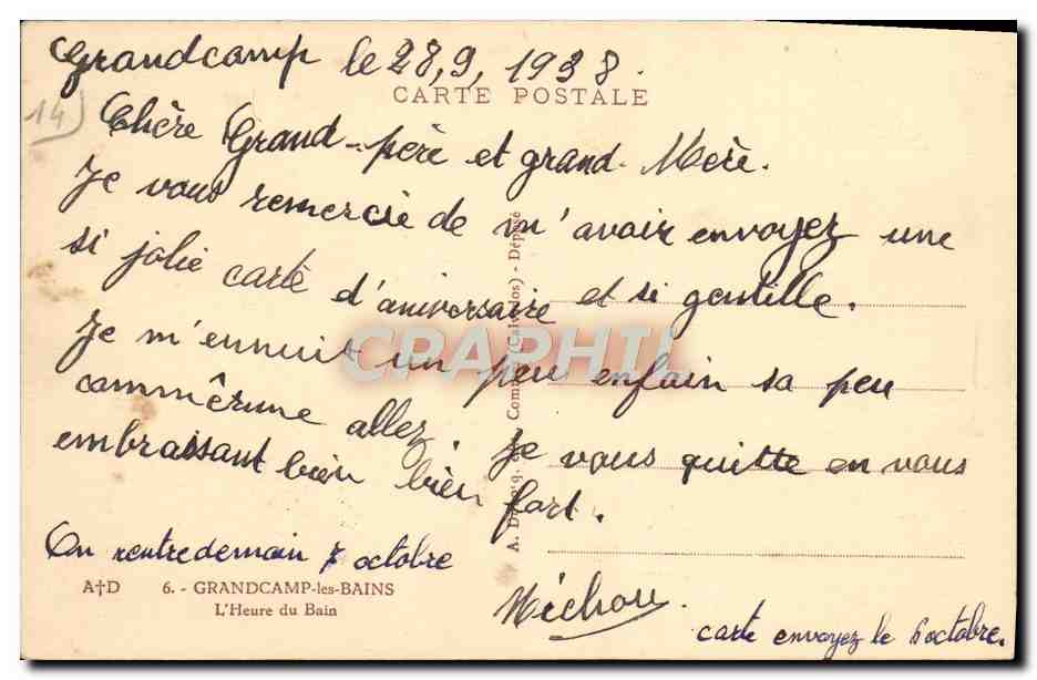 Grandcamp-les-Bains — plage animée — A. Drouin, Grandcamp-les-Bains — Verso