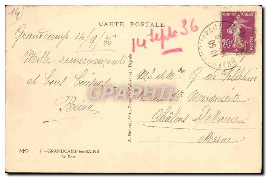 Grandcamp-les-Bains — Le Port — A. Duboq, édit. (Calvados) n°2 — Verso